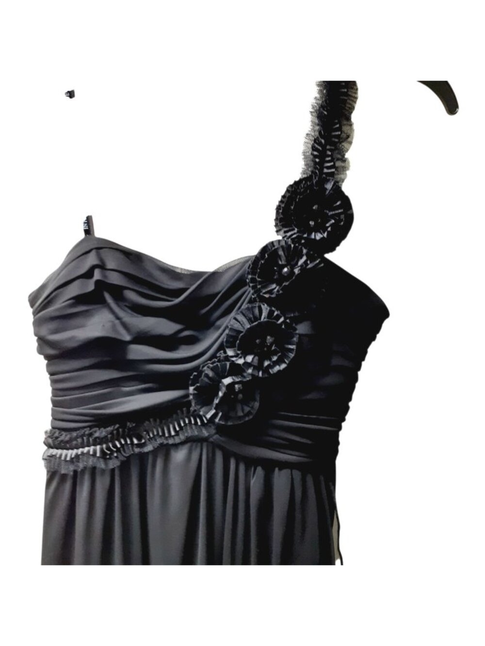Intrigue Womens Dress Maxi Dress Size 7 Black One-Shoulder Floral Appliques